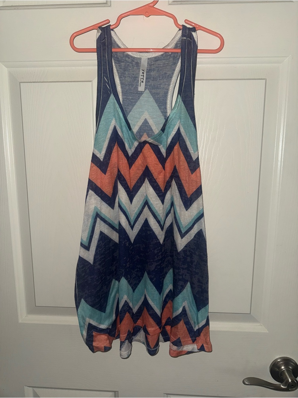 Women's Chevron Racerback Tank Top - Navy, Teal & Orange